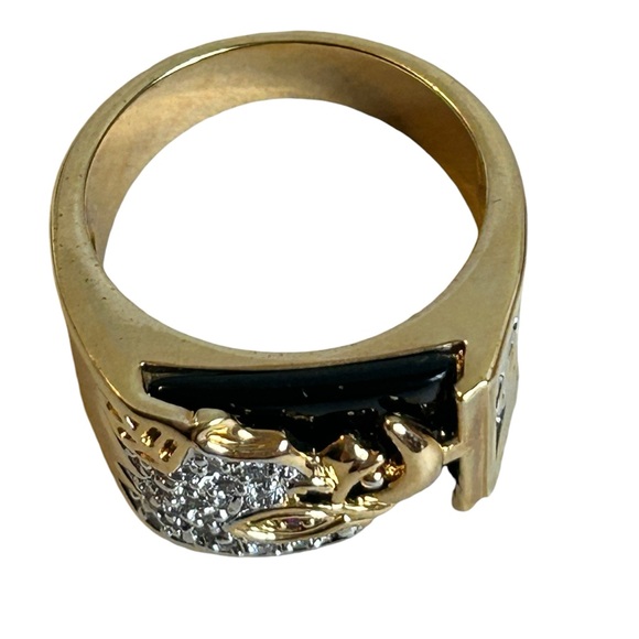 Mens Eagle Head Ring Size 11.5 Onyx Russian CZ Red Eye 18k Overlay Faux Ruby - Picture 5 of 12